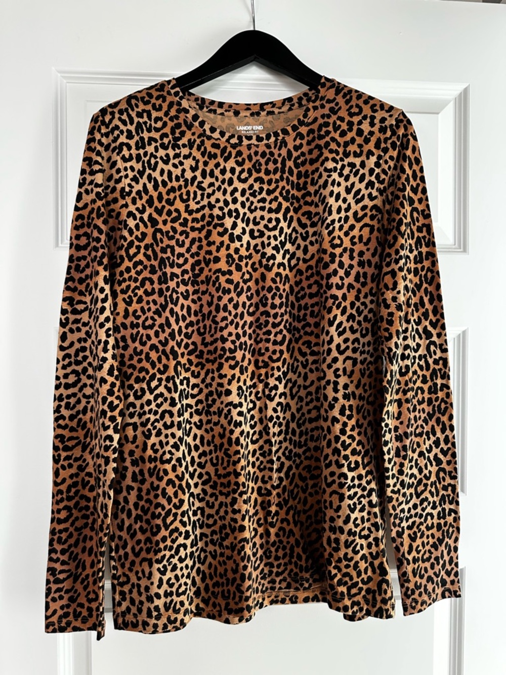 Lands' End Leopard-Print Long Sleeve Tee in Brown and Black
